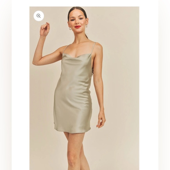 Reset By Jane Kira Cowl Neck Sleeveless Satin Slip Dress Open Back Small Wedding - Picture 3 of 14